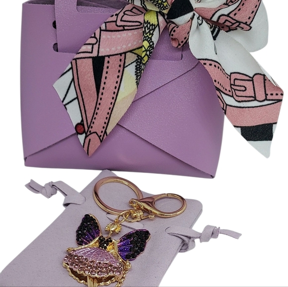 Bling Fairy Keychain Charm With Coordinating  Velvet Pouch & Gift Purse~Purple - Picture 1 of 4